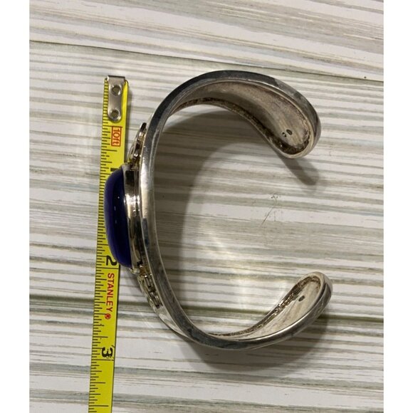 Vintage Silver Cuff Bracelet With Blue Stone & Celtic Knot Designs Unique - Picture 8 of 9